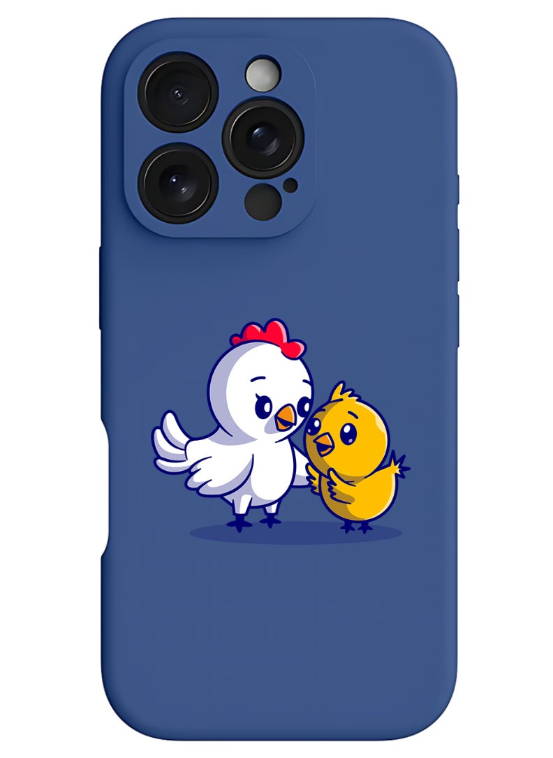 Theodor iPhone 16 Pro Max Blue Protective Slim Fit Case Liquid Silicone Cover with Full Body Protection Anti-Scratch Shockproof Case For iPhone - Chicken & Hen  - Image 1