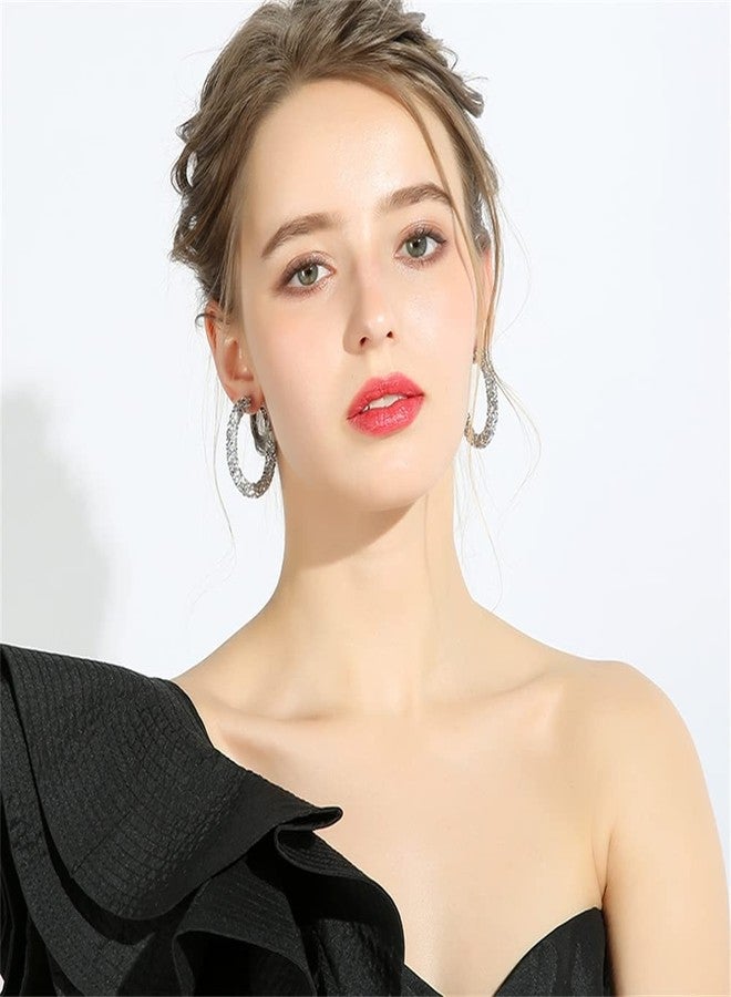 Dtja Shiny Big Hoop Earrings for Women Girls Boho Rhinestone Wrapped Hoops Dangle Huggie Earring Lightweight Comfortable Sparkle Wedding Christmas Birthday Jewelry Gifts 50mm (Clear CZ) - Image 4