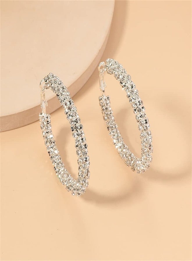 Dtja Shiny Big Hoop Earrings for Women Girls Boho Rhinestone Wrapped Hoops Dangle Huggie Earring Lightweight Comfortable Sparkle Wedding Christmas Birthday Jewelry Gifts 50mm (Clear CZ) - Image 5