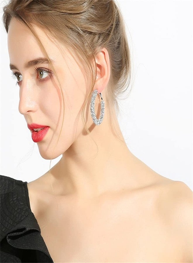 Dtja Shiny Big Hoop Earrings for Women Girls Boho Rhinestone Wrapped Hoops Dangle Huggie Earring Lightweight Comfortable Sparkle Wedding Christmas Birthday Jewelry Gifts 50mm (Clear CZ) - Image 3