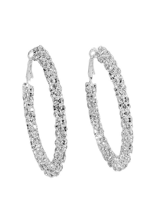 Dtja Shiny Big Hoop Earrings for Women Girls Boho Rhinestone Wrapped Hoops Dangle Huggie Earring Lightweight Comfortable Sparkle Wedding Christmas Birthday Jewelry Gifts 50mm (Clear CZ) - Image 1