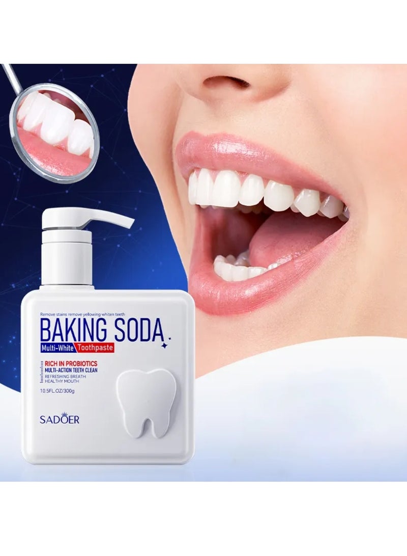 SADOER 300G Baking Soda Multi White Toothpaste Probiotics Clean Teeth Whitening Toothpaste with Peppermint Fresh Breath Remove Tooth Stains Reduce Plaque - Image 2