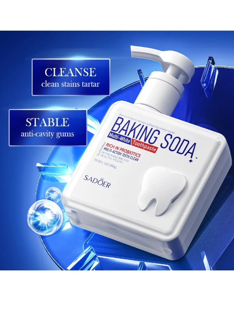 SADOER 300G Baking Soda Multi White Toothpaste Probiotics Clean Teeth Whitening Toothpaste with Peppermint Fresh Breath Remove Tooth Stains Reduce Plaque - Image 3