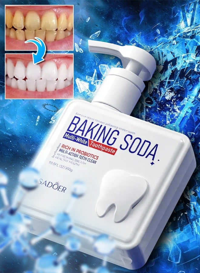 SADOER 300G Baking Soda Multi White Toothpaste Probiotics Clean Teeth Whitening Toothpaste with Peppermint Fresh Breath Remove Tooth Stains Reduce Plaque - Image 1