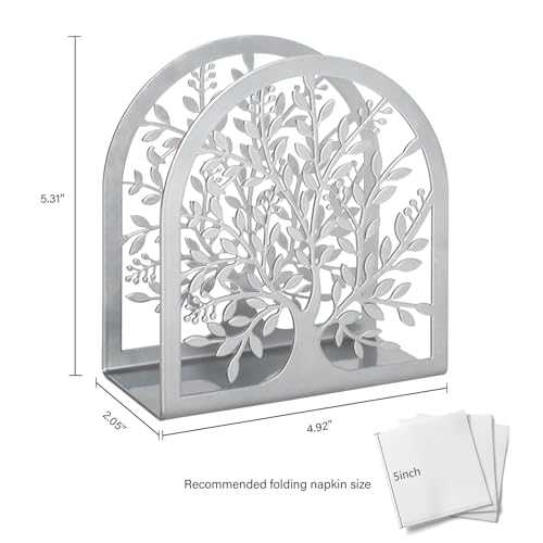Fobule Napkin Holder for Tables, Tree of Life Design Modern Metal Napkin Holder for Home Kitchen & Picnic Party, Silver Grey - Image 4