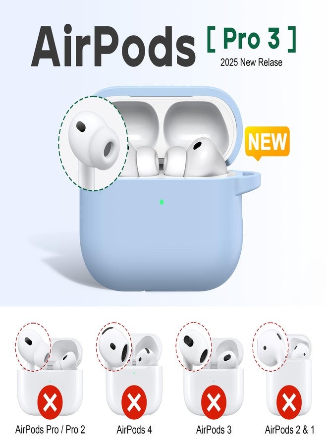 R-fun for AirPods Pro 3 Case (2025), Soft Silicone Protective Case Cover Compatible with Apple AirPods Pro 3rd Generation (USB-C Cable) for Women Men with Cleaning Kit and Keychain, Sky Blue - Image 2