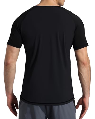 VAYAGER Men's Swim Shirts Rash Guard UPF 50+ Short Sleeve Sun Protection Fishing Tops for Surfing(Black-L) - Image 2