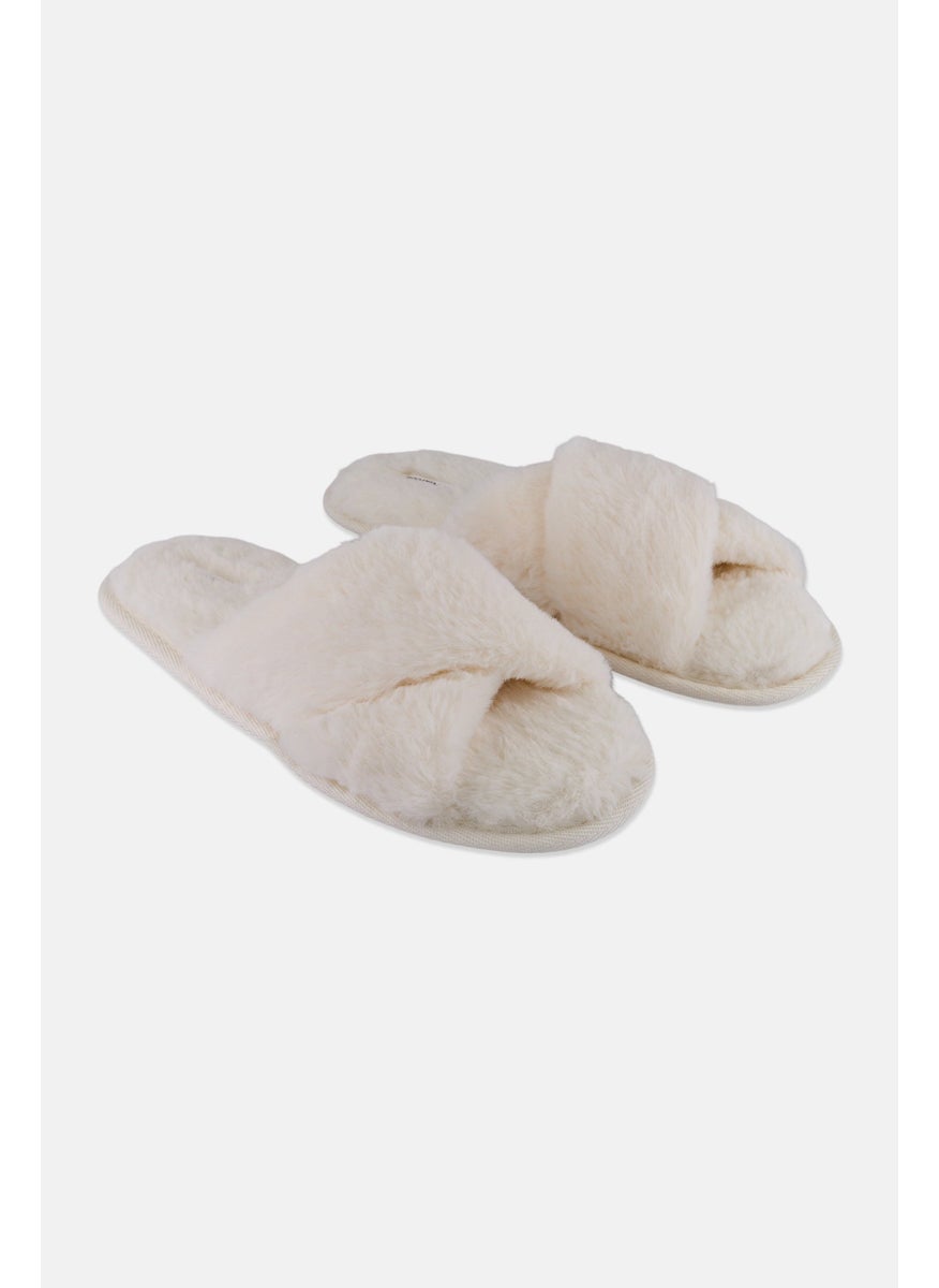 Flora Nikrooz Women Faux Fur Criss Cross Slip On Slippers, White  - Image 1
