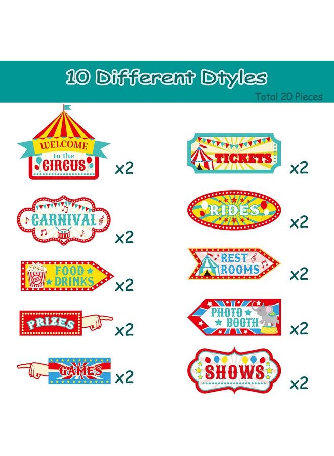 Skylety 20 قطعة من لافتات إرشادية لحفلات كرنفال السيرك، ديكور لافتات السيرك، لافتات ترحيب السيرك لحفلات أعياد الميلاد ذات الطابع الاستعراضي، لوازم تزيين الحفلات - Image 5