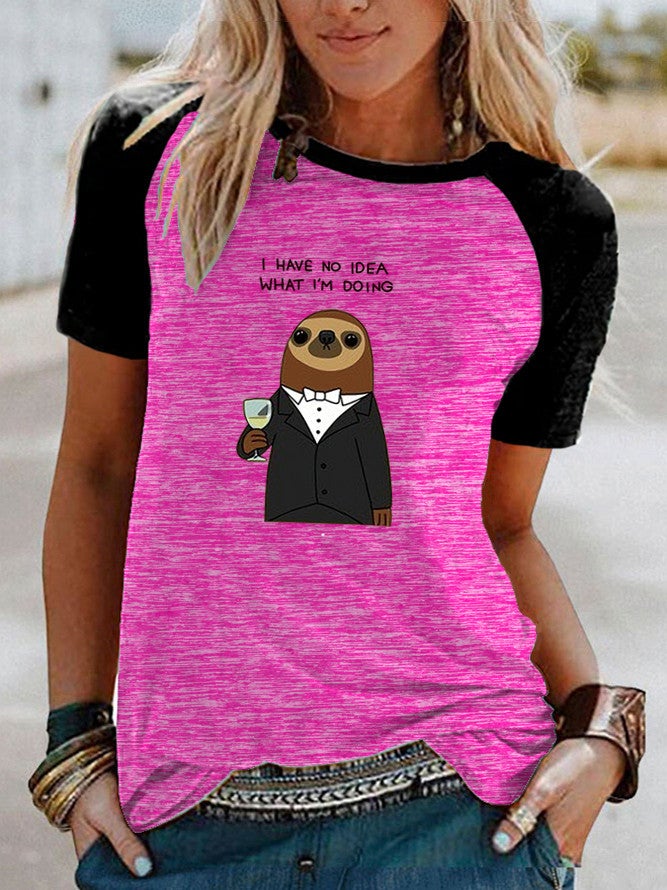 Wish Fun Pattern Printed Raglan Contrast Short Sleeve T-Shirt - Image 1