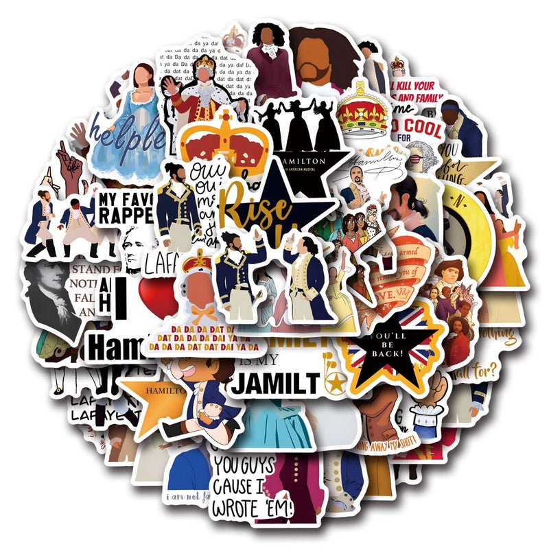 WANVAE 50pcs Hamilton Musical Stickers for Teen Laptop, Music Waterproof Stickers for Girl Adult Water Bottle, Phone, Computer, Cool Kids Skateboard, Bike, Luggage Graffiti Decal - Image 1