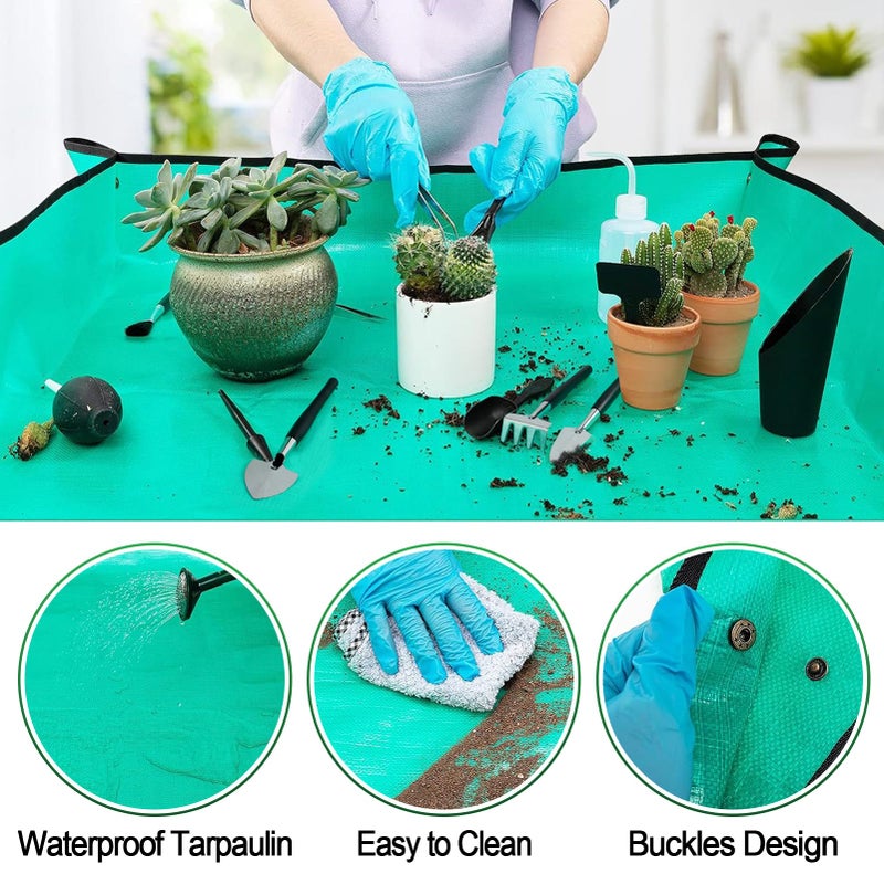 ANPHSIN 20 pcs Succulent Tool Set - 39.4" Indoor Plant Repotting Mat and 19 Pcs Mini Succulent Hand Tools, Garden Flower Plants Transplanting Supplies for Christmas Holiday Gardening Gifts Outdoor, Green - Image 3