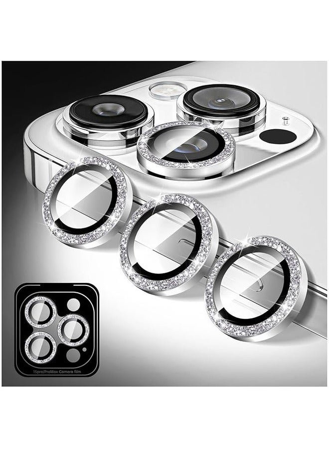 ELTRAZONE Bling Diamond Camera Lens Protector for iPhone 16 Pro/Pro Max - Silver Tempered Glass with Automatic Alignment Rings - Image 1