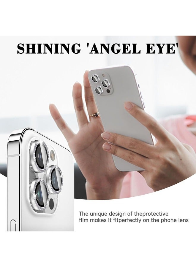 ELTRAZONE Bling Diamond Camera Lens Protector for iPhone 16 Pro/Pro Max - Silver Tempered Glass with Automatic Alignment Rings - Image 2