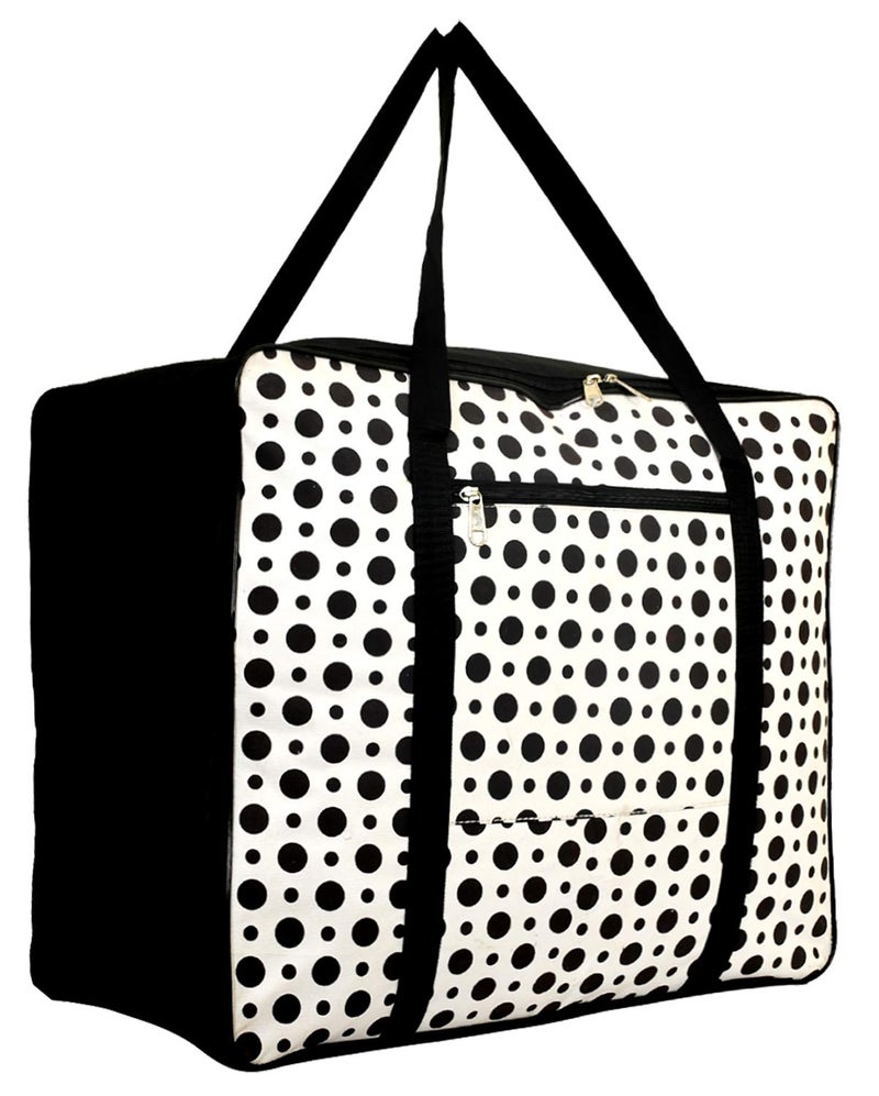 Kuber Industries Kuber Industries Polka Dots Design Canvas Jumbo Underbed Moisture Proof Storage Bag with Zipper Closure and Handle Black White  - Image 1