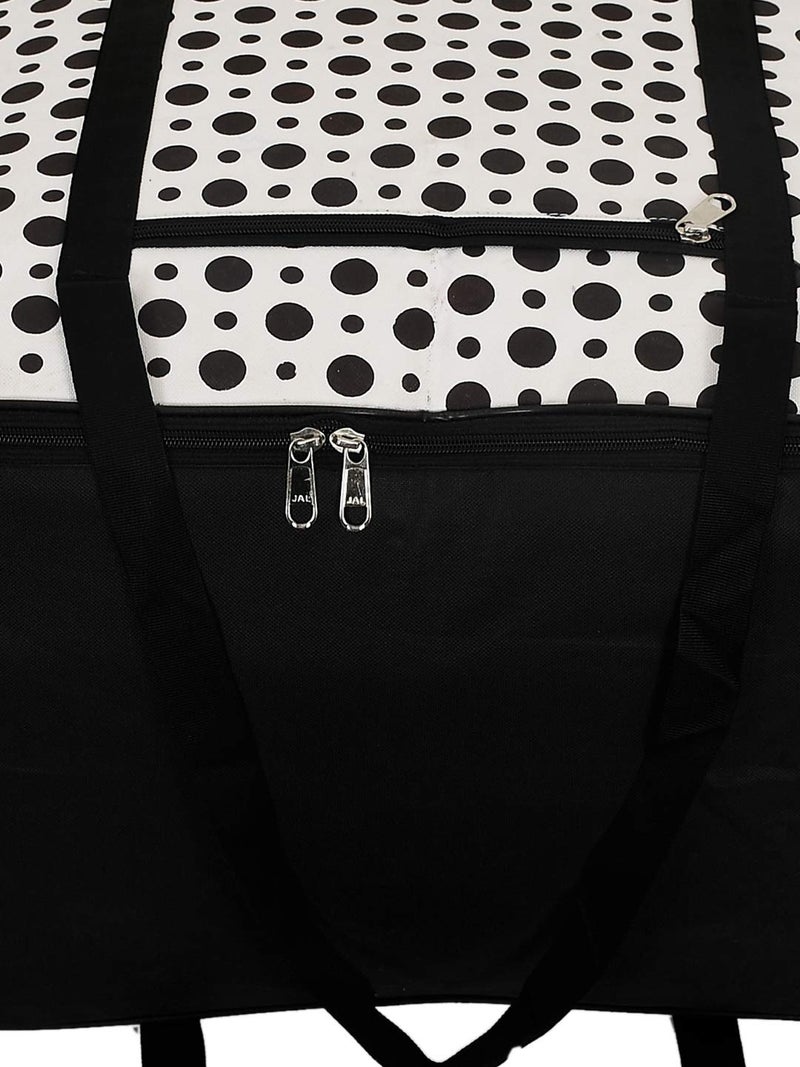 Kuber Industries Kuber Industries Polka Dots Design Canvas Jumbo Underbed Moisture Proof Storage Bag with Zipper Closure and Handle Black White  - Image 4