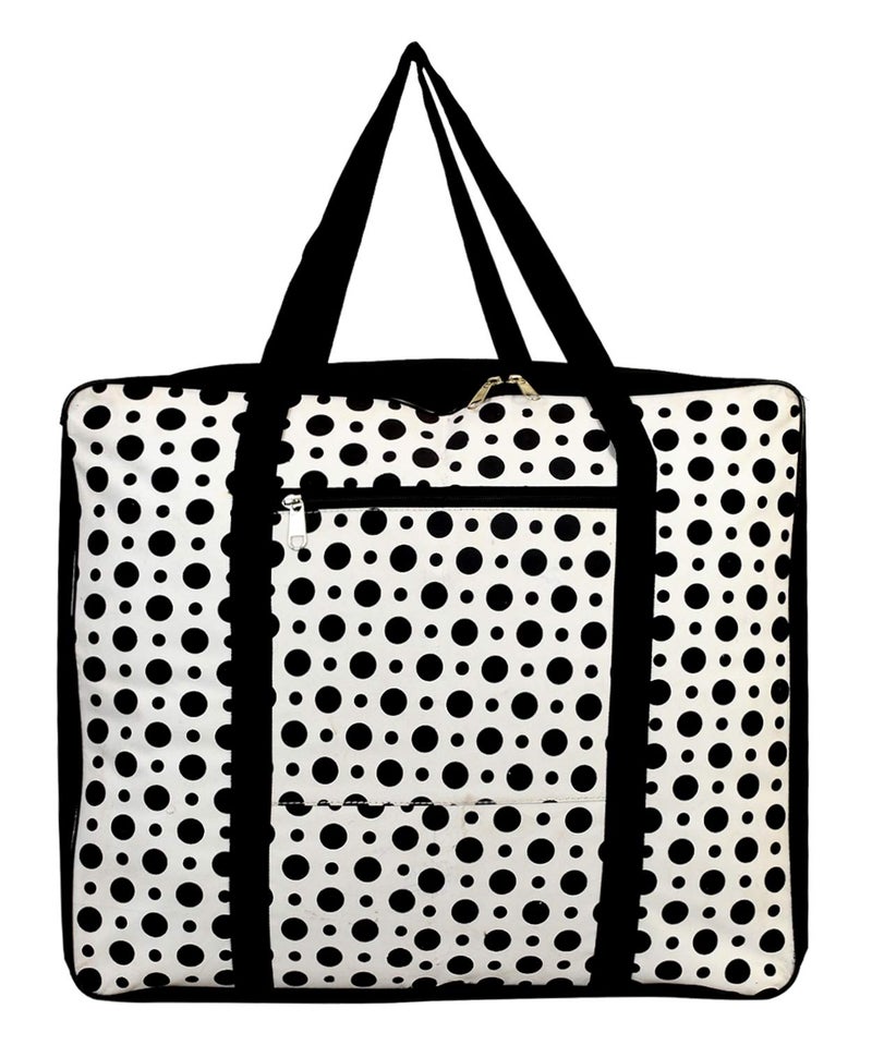 Kuber Industries Kuber Industries Polka Dots Design Canvas Jumbo Underbed Moisture Proof Storage Bag with Zipper Closure and Handle Black White  - Image 3