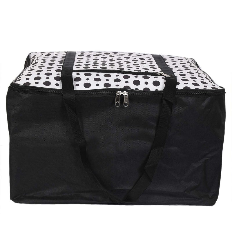 Kuber Industries Kuber Industries Polka Dots Design Canvas Jumbo Underbed Moisture Proof Storage Bag with Zipper Closure and Handle Black White  - Image 2