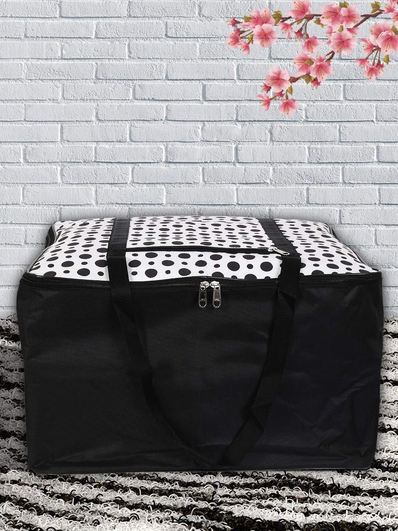 Kuber Industries Kuber Industries Polka Dots Design Canvas Jumbo Underbed Moisture Proof Storage Bag with Zipper Closure and Handle Black White  - Image 5