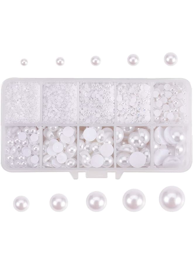 15000pcs Flatback Pearls, 10 Size Crafts Pearls Half Round Pearl Beads White Pearl Cabochon Faux Pearl Beads for DIY Scrapbook Phone Case Shoes Wedding Decor Nail Art（1.5~14mm）  - Image 1