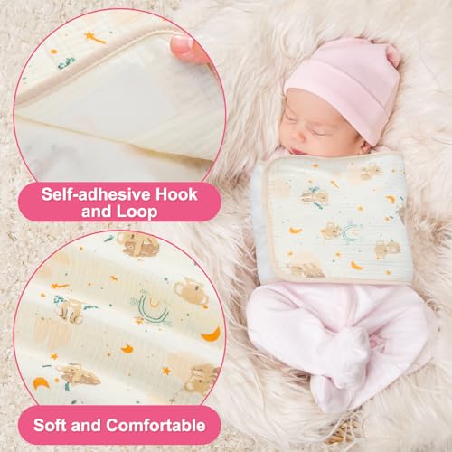 Funnysoft 6 Pcs Newborn Snuggle Strap Adjustable Arms Swaddle Band Baby Belly Band Arms Safe Swaddle Sleep Wrap Blanket for Newborn Infant Boy Girls (Flower and Animal Style) - Image 4