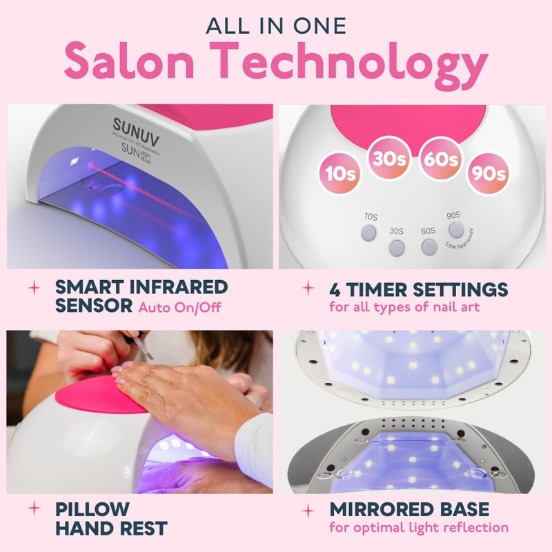 SUNUV SUN2C UV Light for Nails, UV LED Nail Lamp with 4 Timer Settings, Curing Lights Compatible with All Gel Polish Rose - Image 3