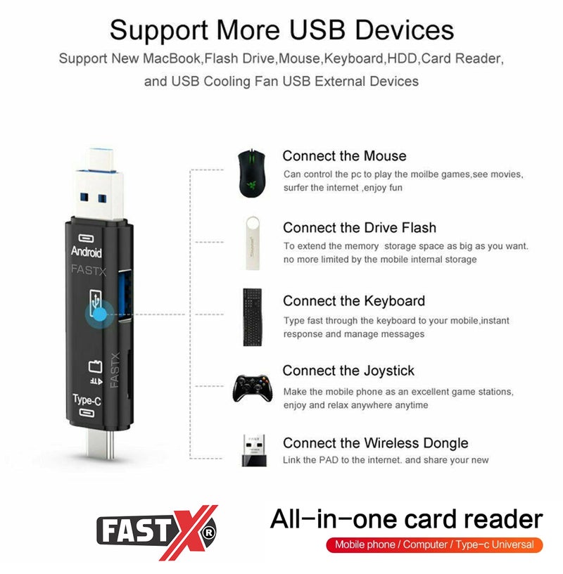 FASTX® New 5 in 1 OTG Card Reader Type c High Speed, Micro SD/TF Memory Card Reader (Type C + Micro USB 2.0 for Data Transfer) for Android Smart Phone, PC, Laptop, Mac-Book, Flash Drive/pendrive - Image 3
