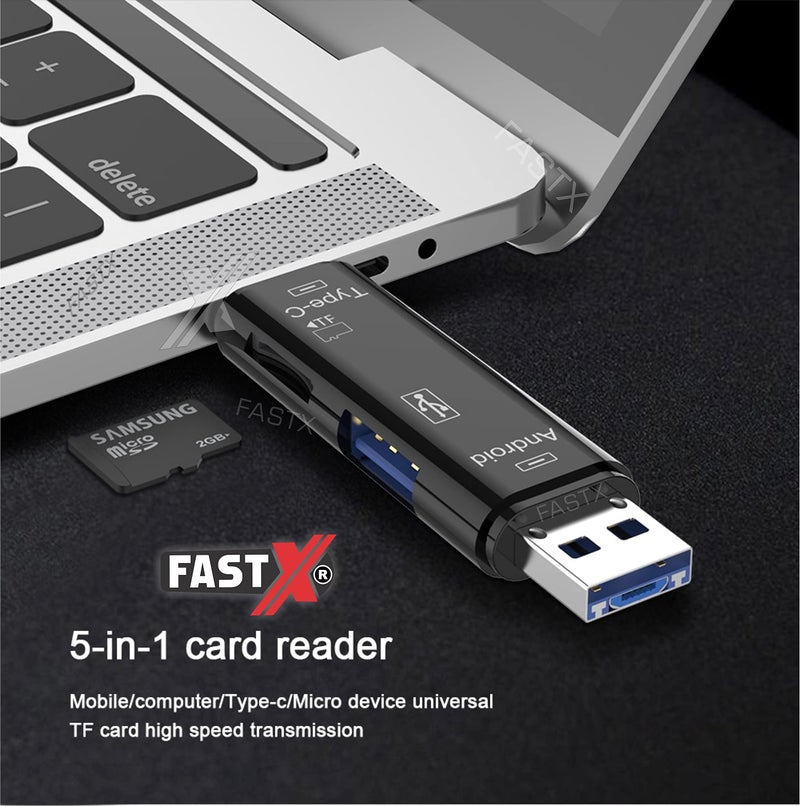 FASTX® New 5 in 1 OTG Card Reader Type c High Speed, Micro SD/TF Memory Card Reader (Type C + Micro USB 2.0 for Data Transfer) for Android Smart Phone, PC, Laptop, Mac-Book, Flash Drive/pendrive - Image 2