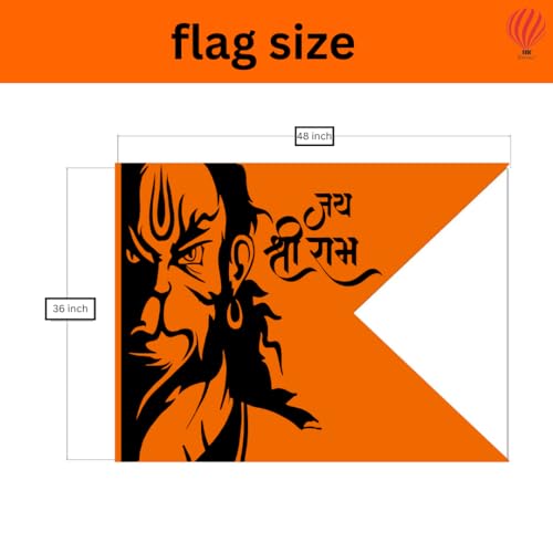 Hk Balloons Jai Shree Hanumanji Printed Flag For Hanuman Jayanthi Inauguration & Religious Festival Decorationfor Puja Decoration, Temple Decor Ram Navami (36X48Inch)-Fabric, 1 Pcs, Multicolor - Image 2