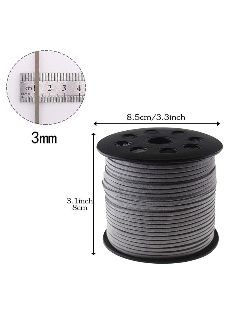 SYOSI 2.6mm Suede Cord, 100 Yards Flat Faux Leather Cord for Necklaces, Bracelets, Jewelry Making, Beading and DIY Crafts Coffee Lace with Roll Spool Bracelet Necklace Handmade(Grey) - Image 3