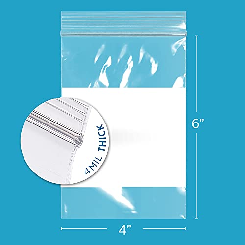 GPI - 4" x 6" - Bulk Pack of 100, 4 Mil Thick, Heavy Duty, Clear Plastic Reclosable Zip Bags, With Write-on White Block for Labeling, Strong & Durable Poly Baggies With Resealable Zipper Top Lock. - Image 2