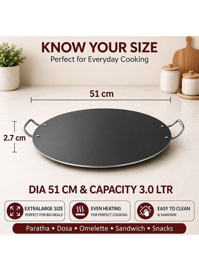SONEX Mega Non Stick Tawa 51 cm, Extra Large Dosa Tawa Flat Pan, Heavy Gauge Family Size Cooking Surface, PFOA Free, Even Heating, Steel Handles, Gas Compatible, Paratha Roti Omelette & Snacks - Image 2