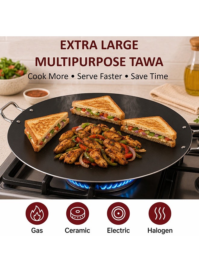 SONEX Mega Non Stick Tawa 51 cm, Extra Large Dosa Tawa Flat Pan, Heavy Gauge Family Size Cooking Surface, PFOA Free, Even Heating, Steel Handles, Gas Compatible, Paratha Roti Omelette & Snacks - Image 3