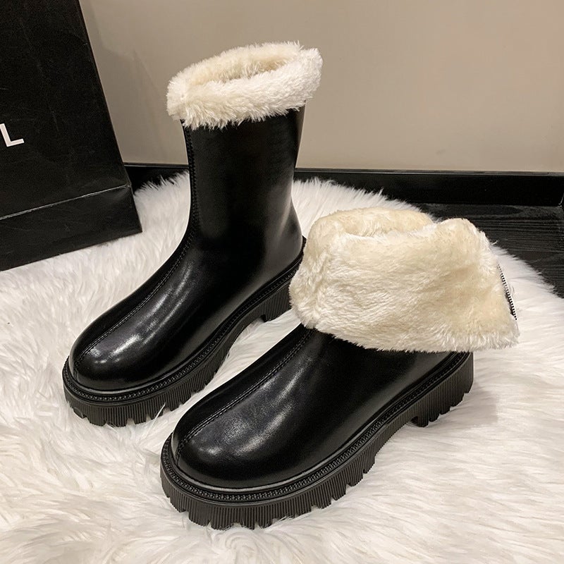 Thickened Boots Women'S Style Fashion Fleece-Lined Rear Zipper Burr Mouth Knight Boots Women - Image 4