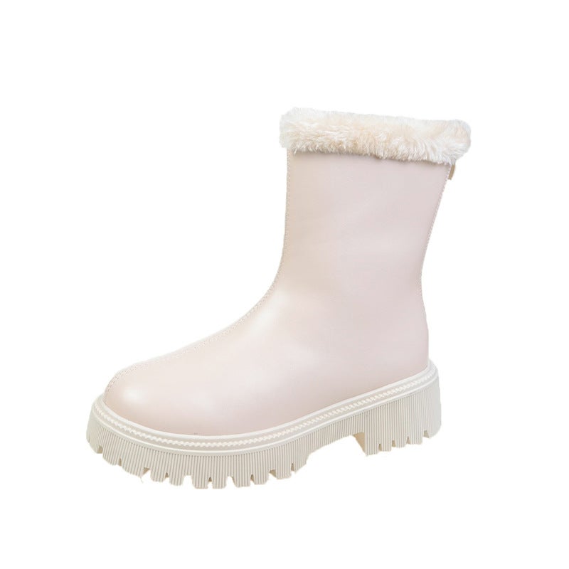 Thickened Boots Women'S Style Fashion Fleece-Lined Rear Zipper Burr Mouth Knight Boots Women - Image 1