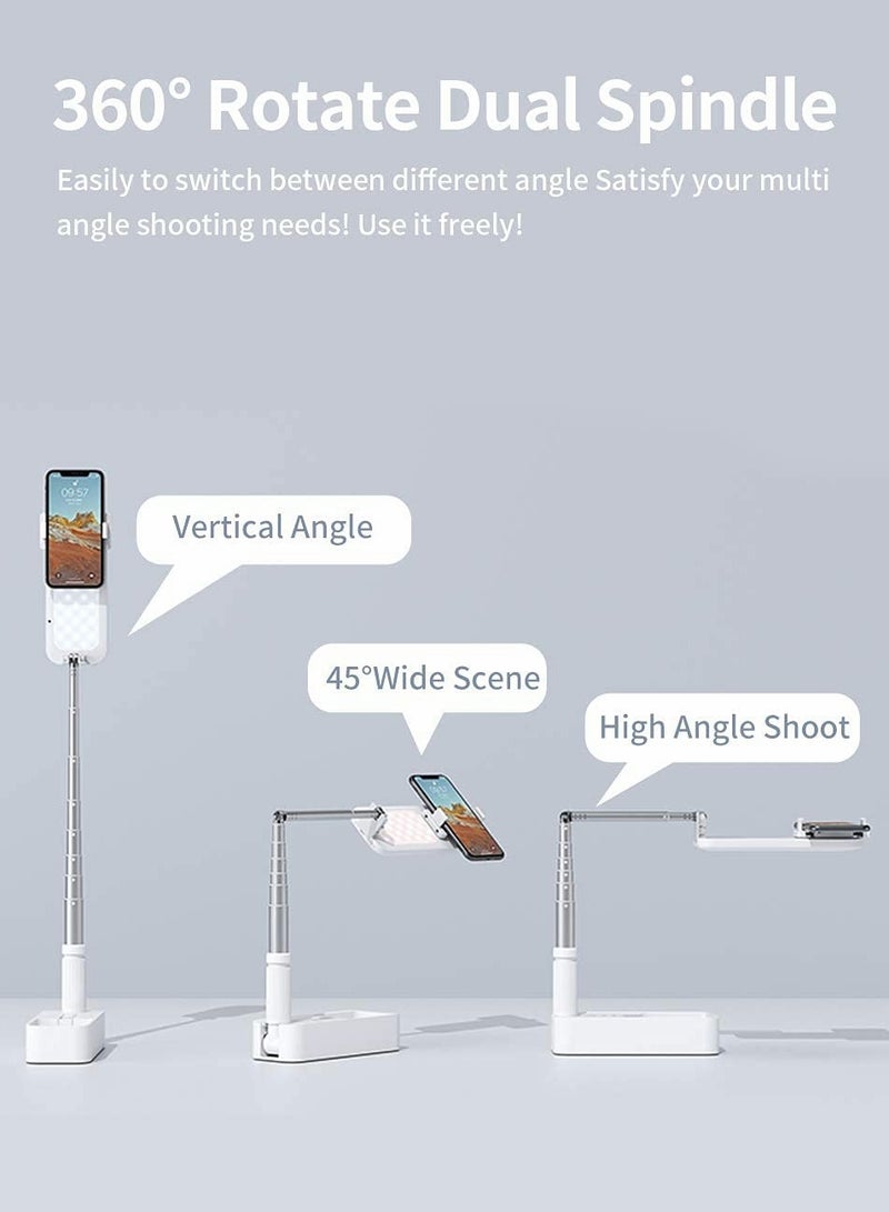 Excefore Selfie Stand Extension 360° Swivel with Phone Holder, Height and Angle Adjustable Brightness LED Light for Audio Video Recording - Image 2