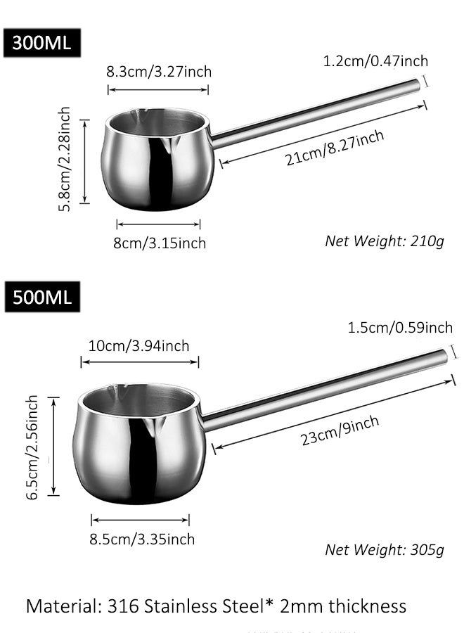 DB Innov. Mini Sauce Pan SUS316L Stainless Steel Saucepan with Pour Spouts Butter Warmer Pot with Long Handle for Kitchen cooking Restaurant - Image 2