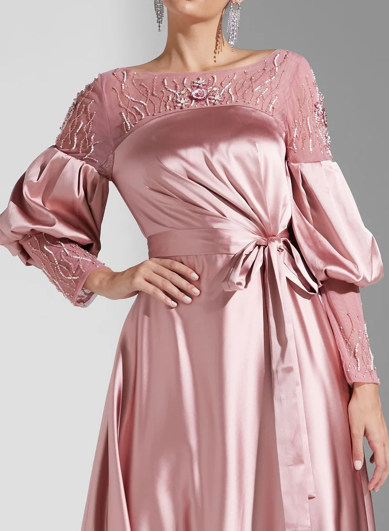 Amri Embellished Balloon Sleeve Belted Dress