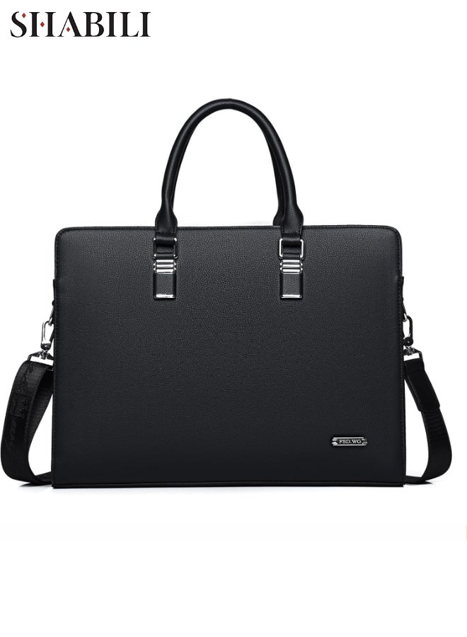SHABILI Black Cowhide Leather Briefcase Laptop Bag Office Bag Tote Bag Notebook Bag Gents Bag President Bag Shoulder Crossbody Satchel Messenger Handbag Portable for Men Business Work Daily Use Capacity - Image 1