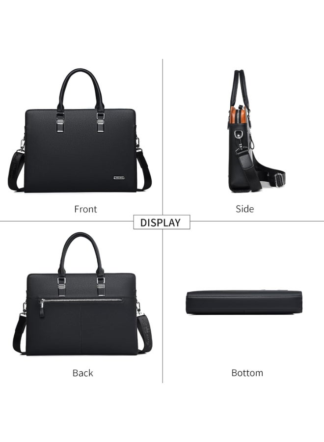 SHABILI Black Cowhide Leather Briefcase Laptop Bag Office Bag Tote Bag Notebook Bag Gents Bag President Bag Shoulder Crossbody Satchel Messenger Handbag Portable for Men Business Work Daily Use Capacity - Image 3