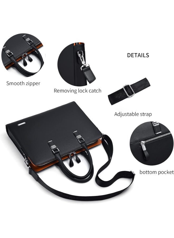 SHABILI Black Cowhide Leather Briefcase Laptop Bag Office Bag Tote Bag Notebook Bag Gents Bag President Bag Shoulder Crossbody Satchel Messenger Handbag Portable for Men Business Work Daily Use Capacity - Image 5