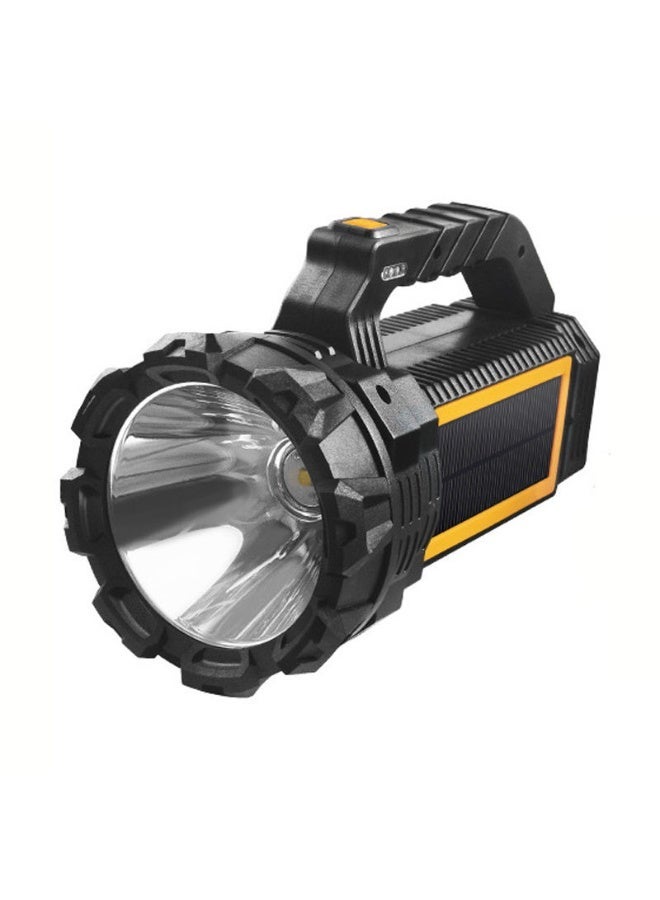 High Power LED Searchlight With 3X Solar Panels Charging 6000mAh Power Bank Handheld Rechargeable Waterproof Spotlight For Outdoor Camping, Hunting & Emergency Black - Image 1