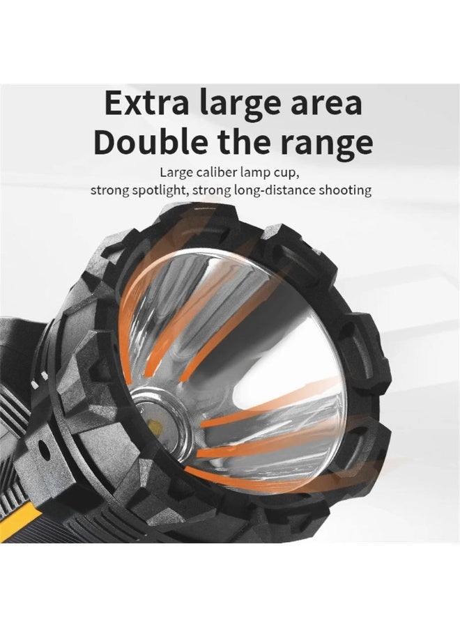 High Power LED Searchlight With 3X Solar Panels Charging 6000mAh Power Bank Handheld Rechargeable Waterproof Spotlight For Outdoor Camping, Hunting & Emergency Black - Image 3