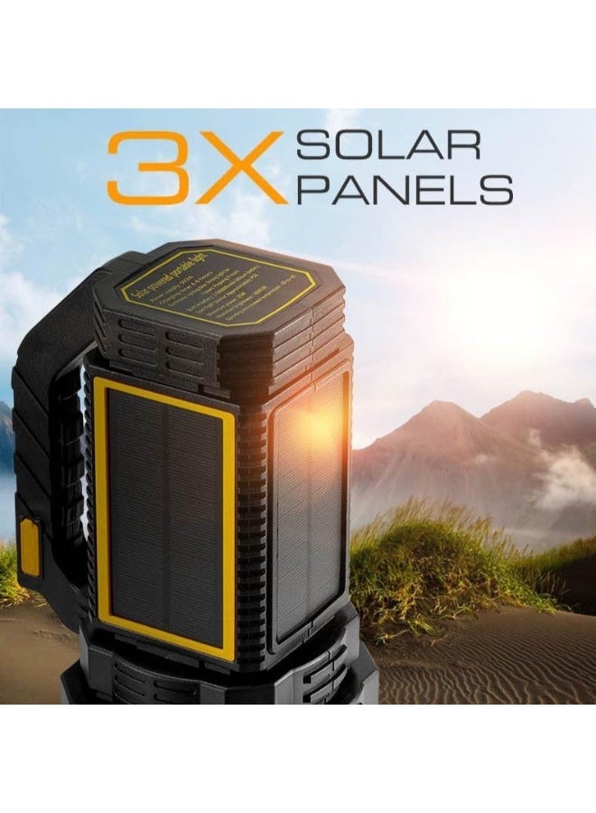 High Power LED Searchlight With 3X Solar Panels Charging 6000mAh Power Bank Handheld Rechargeable Waterproof Spotlight For Outdoor Camping, Hunting & Emergency Black - Image 4