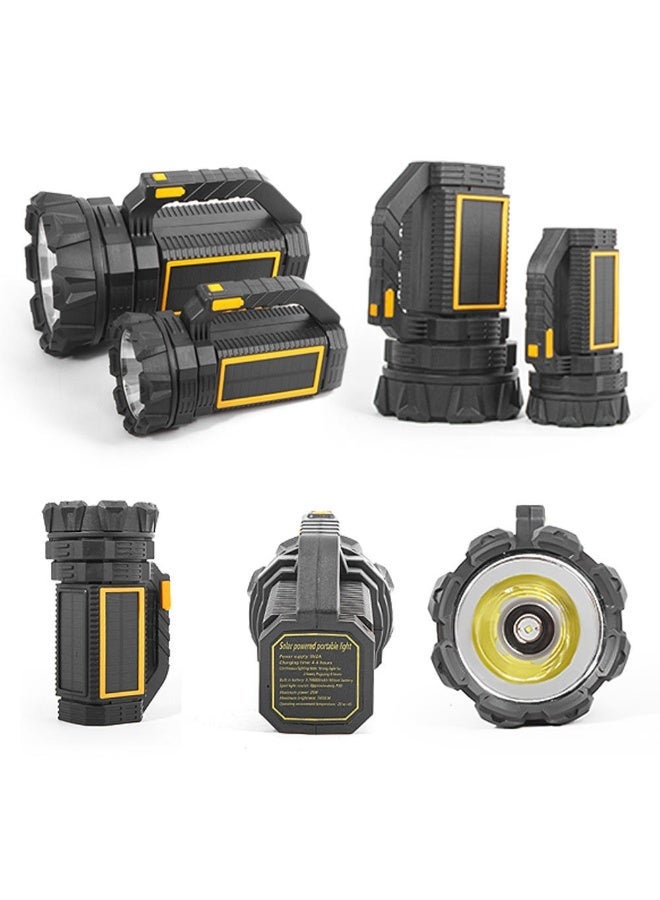 High Power LED Searchlight With 3X Solar Panels Charging 6000mAh Power Bank Handheld Rechargeable Waterproof Spotlight For Outdoor Camping, Hunting & Emergency Black - Image 2