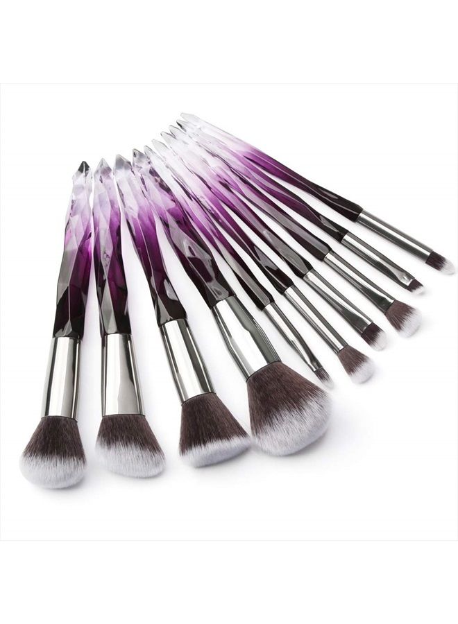 Tenmon Makeup Brushes Crystal Handle Set, Professional make up brushes Tenmon 10 PCS Crystal Transparent Handle Kabuki Face Powder Foundation Brush Concealer Eye Shadow Eyeliner Eyebrow Brush (purple) - Image 1