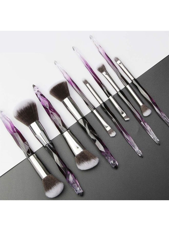 Tenmon Makeup Brushes Crystal Handle Set, Professional make up brushes Tenmon 10 PCS Crystal Transparent Handle Kabuki Face Powder Foundation Brush Concealer Eye Shadow Eyeliner Eyebrow Brush (purple) - Image 3