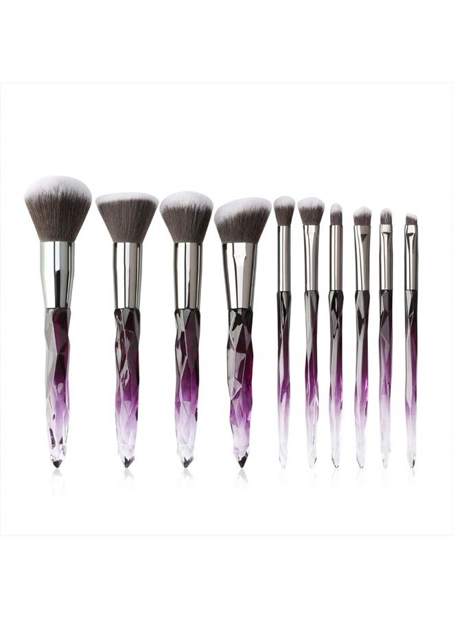 Tenmon Makeup Brushes Crystal Handle Set, Professional make up brushes Tenmon 10 PCS Crystal Transparent Handle Kabuki Face Powder Foundation Brush Concealer Eye Shadow Eyeliner Eyebrow Brush (purple) - Image 2