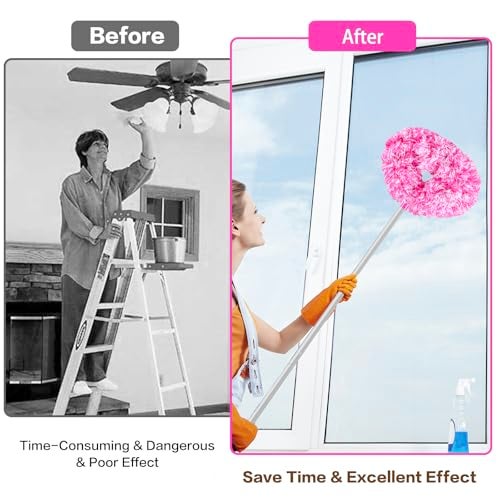 Heonay Ceiling Fan Cleaner Duster Reusable Microfiber Ceiling Fan Blade Cleaner Removable Duster with Extension Pole Adjusts 13 to 49.7 Inch for Cleaning Walls Furniture Door Window Top (Rosy White) - Image 4