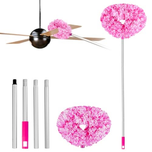 Heonay Ceiling Fan Cleaner Duster Reusable Microfiber Ceiling Fan Blade Cleaner Removable Duster with Extension Pole Adjusts 13 to 49.7 Inch for Cleaning Walls Furniture Door Window Top (Rosy White) - Image 1